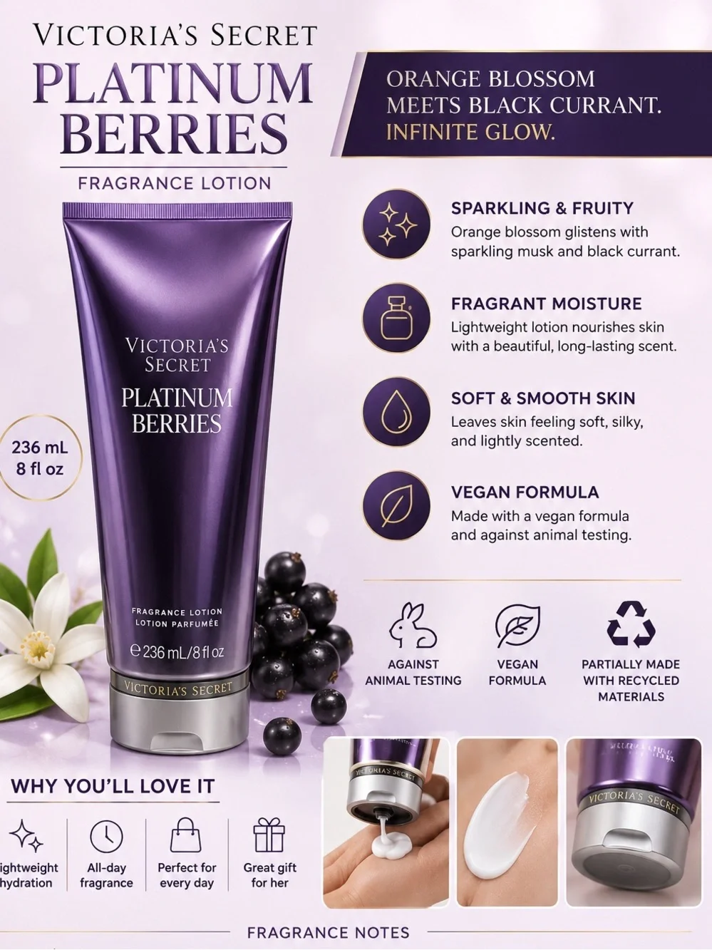 Victoria's Secret Platinum Berries Fragrance Lotion — Purple